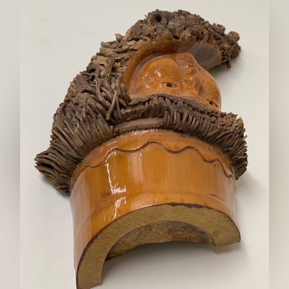 Vintage Hand Carved Native American Folk Art Bamboo Tree Root Face Mask - Picture 13 of 16